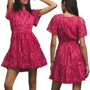 Anthropologie - Women’s ‘The Somerset’ Mini Dress, Floral Appliqué - Pink Small